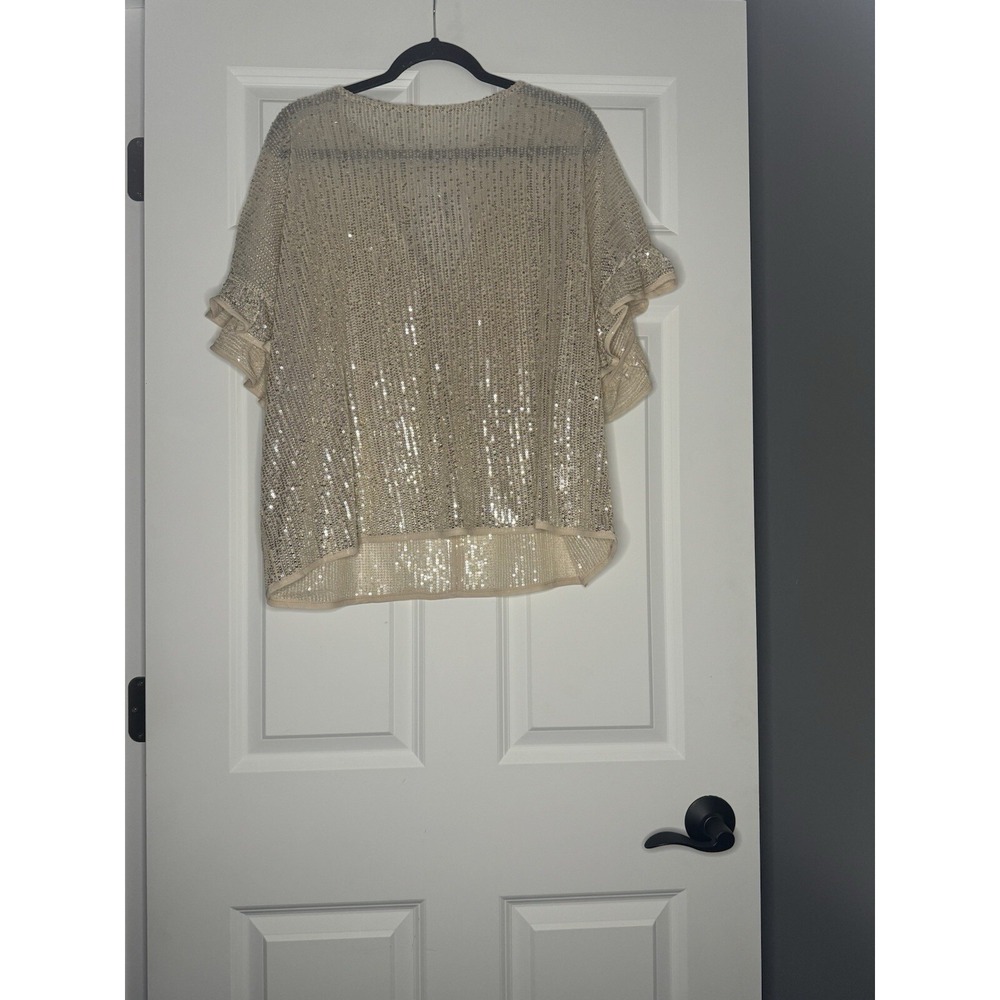 Oddy Short Sleeve Sequins Ruffle Sleeve Top Gold Medium/ Large Nwt 45